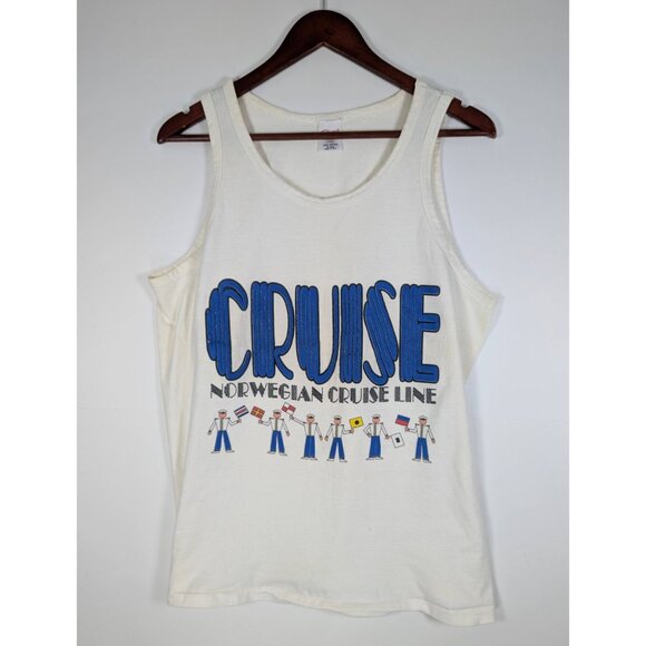 VTG Norwegian Cruise Lines Unisex White T-Shirt Sz Large USA Made Vintage Beach - Picture 1 of 4